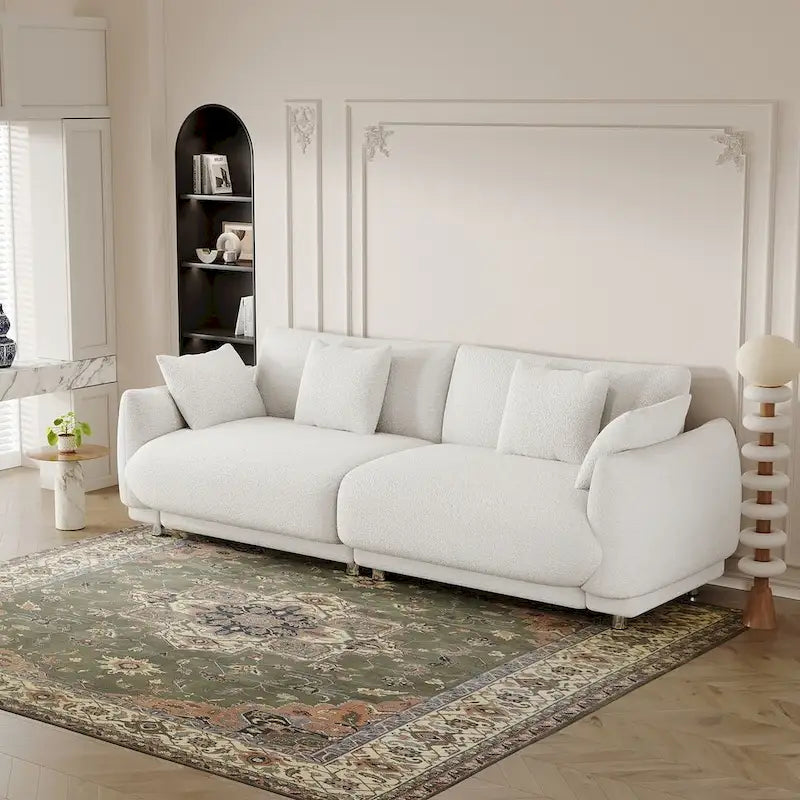 86.6 Modern Teddy Velvet Triple Sofa with 4 Pillows and Metal Legs 16