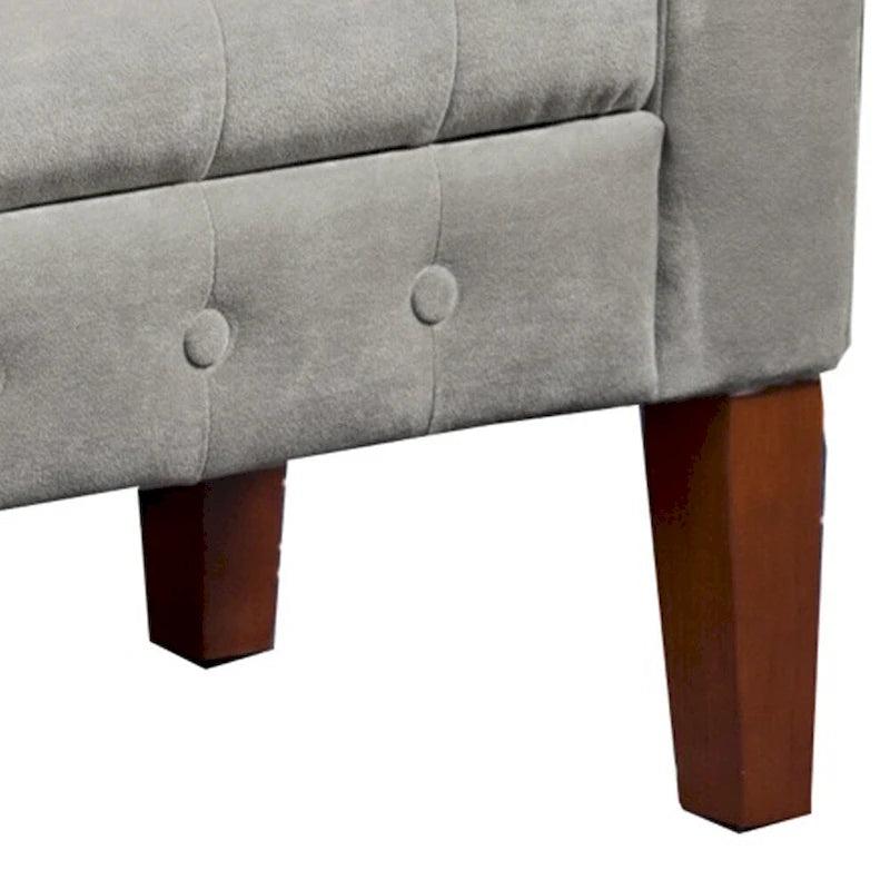Velvet Upholstered Button Tufted Wooden Bench Settee With Hinged Storage, Gray and Brown 3