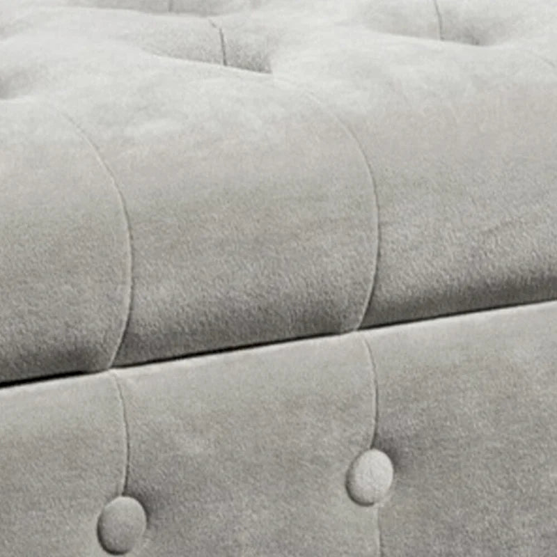 Velvet Upholstered Button Tufted Wooden Bench Settee With Hinged Storage, Gray and Brown 4