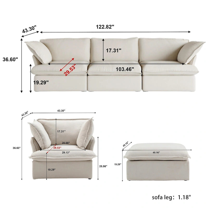 Modern Modular Sectional Sofa for Living Room 3 Seat, Comfy Convertible Sectional Sofas Couches 9