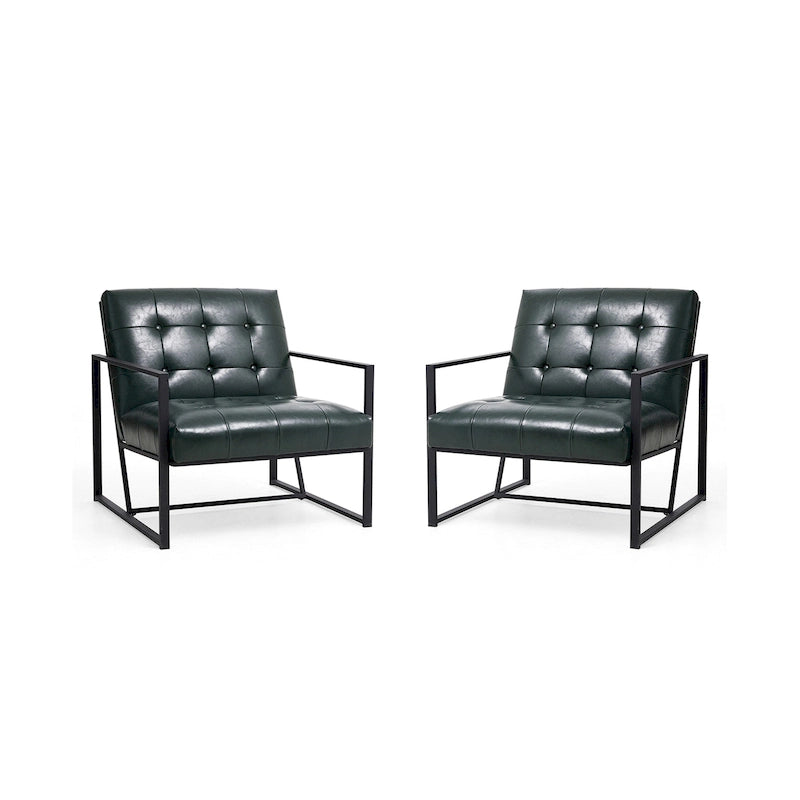 Glitzhome Set of 2 29.25W Mid-Century PU Leather Tufted Accent Chairs 38