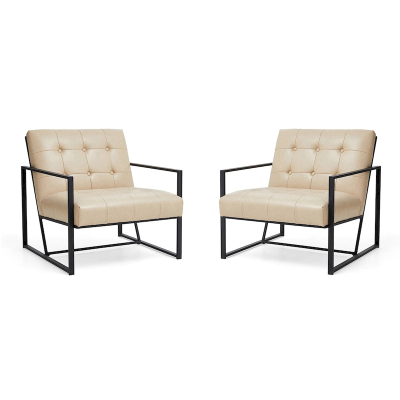 Glitzhome Set of 2 29.25W Mid-Century PU Leather Tufted Accent Chairs 39