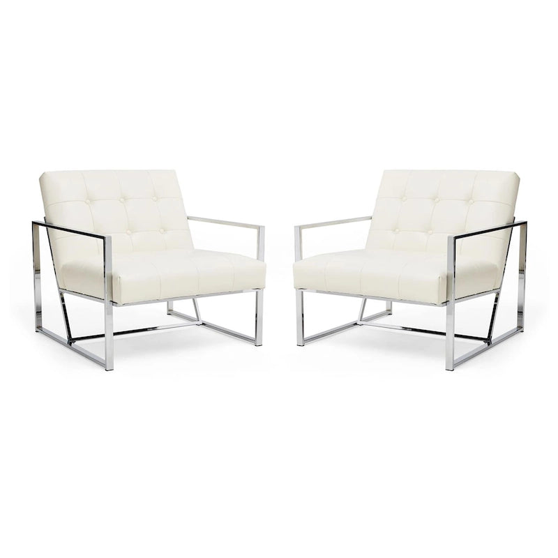 Glitzhome Set of 2 29.25W Mid-Century PU Leather Tufted Accent Chairs 41