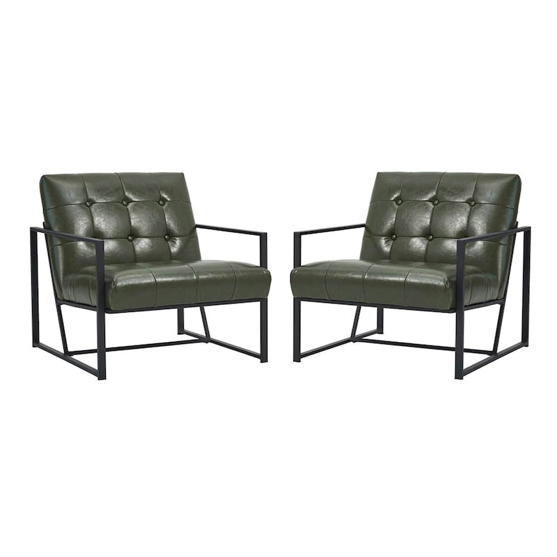 Glitzhome Set of 2 29.25W Mid-Century PU Leather Tufted Accent Chairs 42