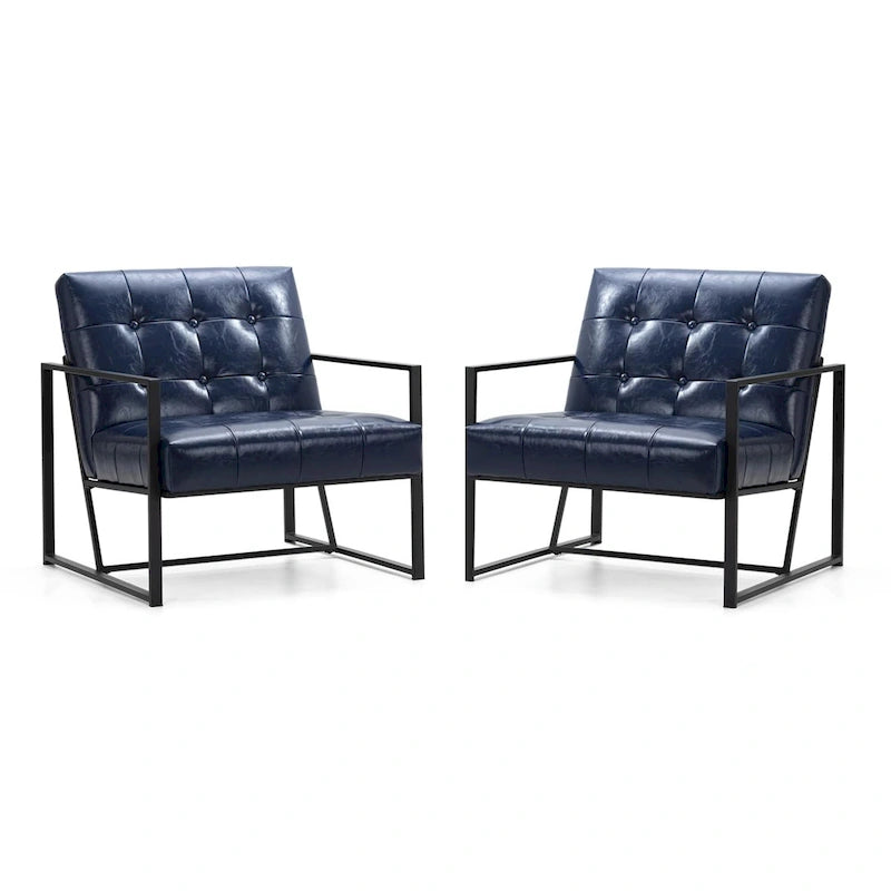 Glitzhome Set of 2 29.25W Mid-Century PU Leather Tufted Accent Chairs 43