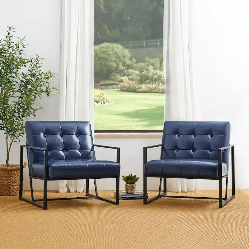 Glitzhome Set of 2 29.25W Mid-Century PU Leather Tufted Accent Chairs 5