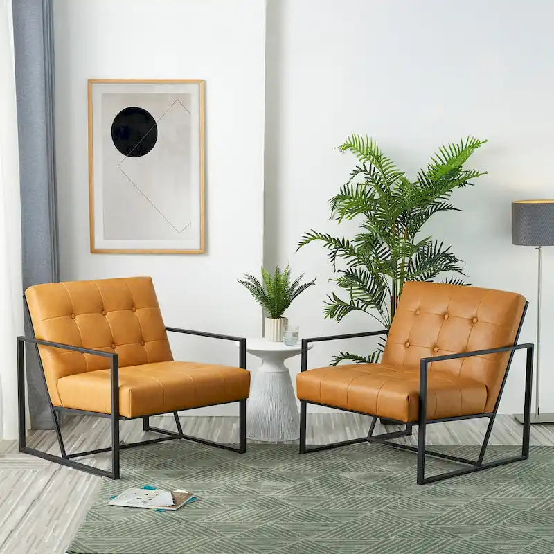 Glitzhome Set of 2 29.25W Mid-Century PU Leather Tufted Accent Chairs 6