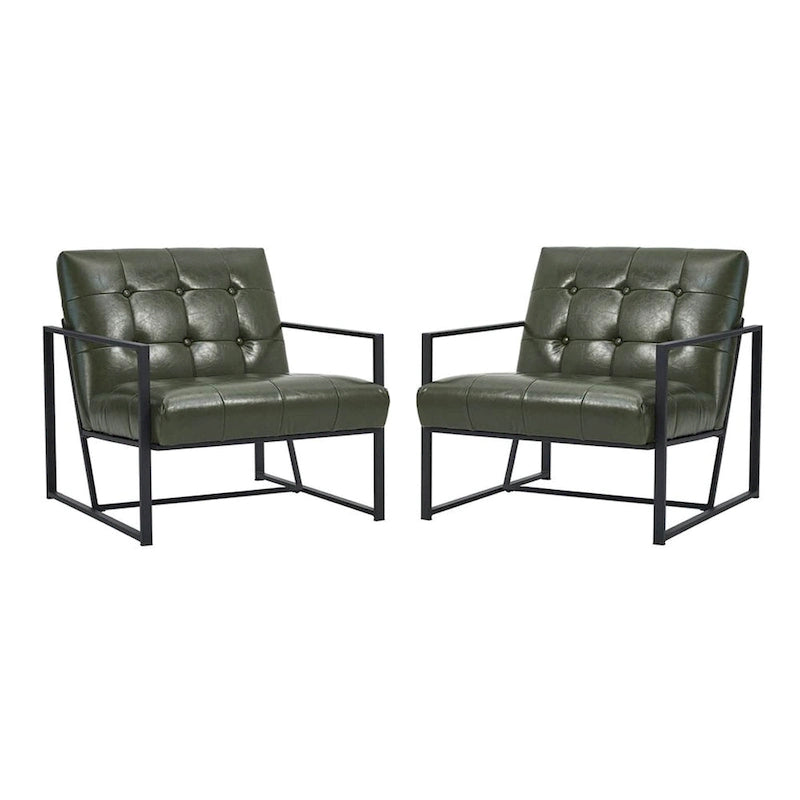 Glitzhome Set of 2 29.25W Mid-Century PU Leather Tufted Accent Chairs 12