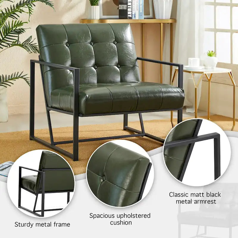 Glitzhome Set of 2 29.25W Mid-Century PU Leather Tufted Accent Chairs 15