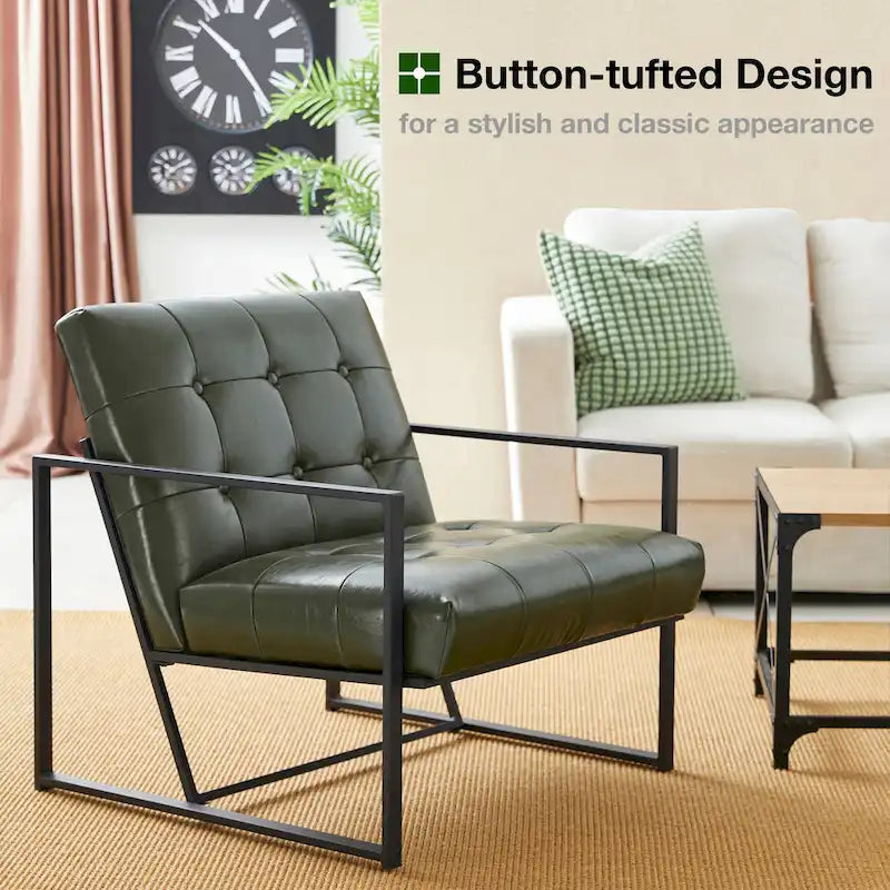 Glitzhome Set of 2 29.25W Mid-Century PU Leather Tufted Accent Chairs 17