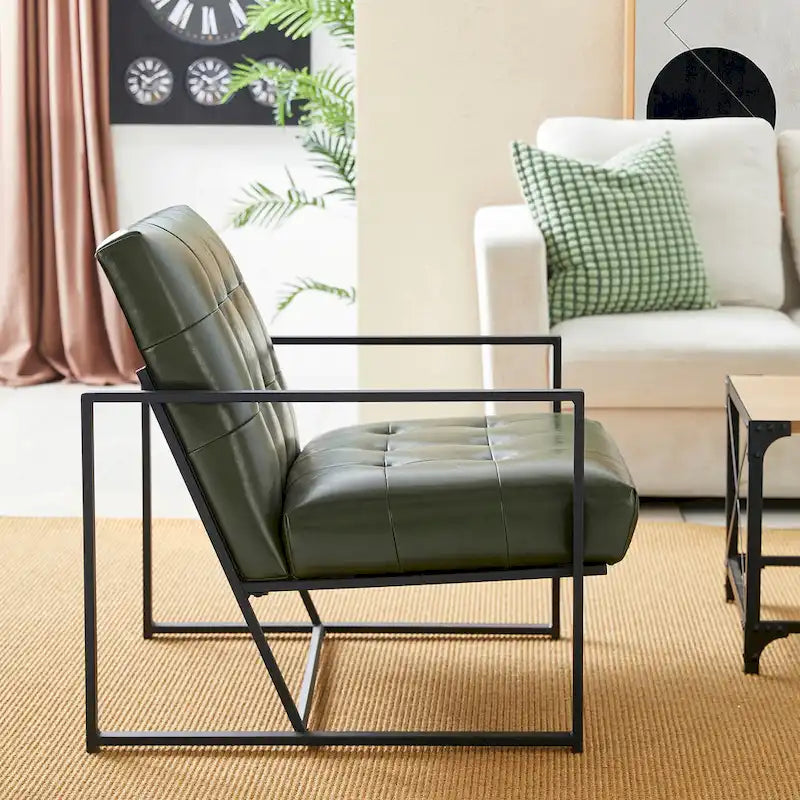 Glitzhome Set of 2 29.25W Mid-Century PU Leather Tufted Accent Chairs 18