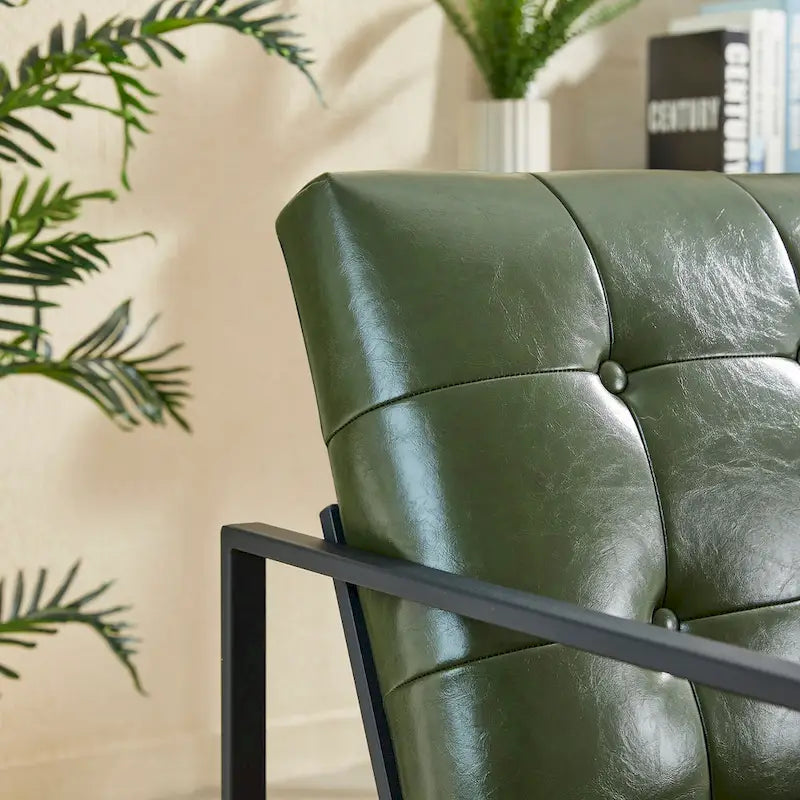 Glitzhome Set of 2 29.25W Mid-Century PU Leather Tufted Accent Chairs 19