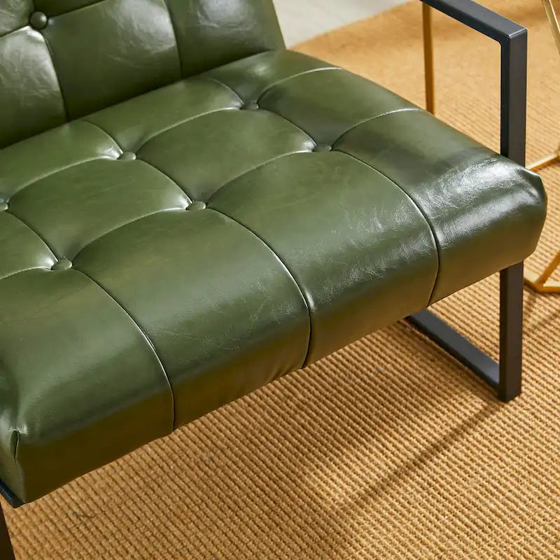 Glitzhome Set of 2 29.25W Mid-Century PU Leather Tufted Accent Chairs 20
