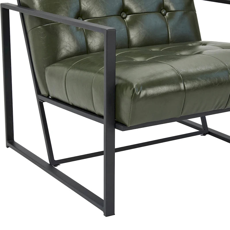 Glitzhome Set of 2 29.25W Mid-Century PU Leather Tufted Accent Chairs 21