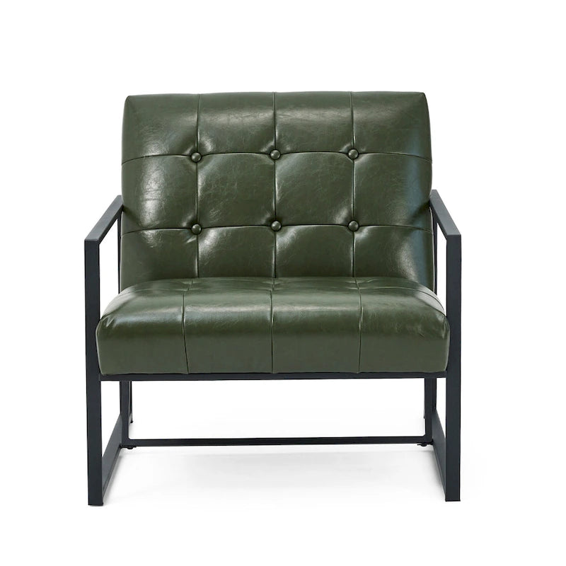 Glitzhome Set of 2 29.25W Mid-Century PU Leather Tufted Accent Chairs 23