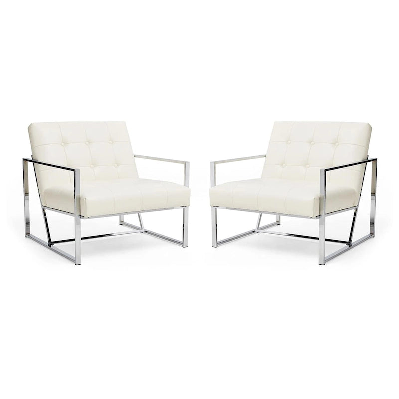 Glitzhome Set of 2 29.25W Mid-Century PU Leather Tufted Accent Chairs 25