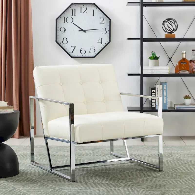 Glitzhome Set of 2 29.25W Mid-Century PU Leather Tufted Accent Chairs 27