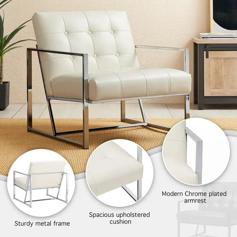 Glitzhome Set of 2 29.25W Mid-Century PU Leather Tufted Accent Chairs 29