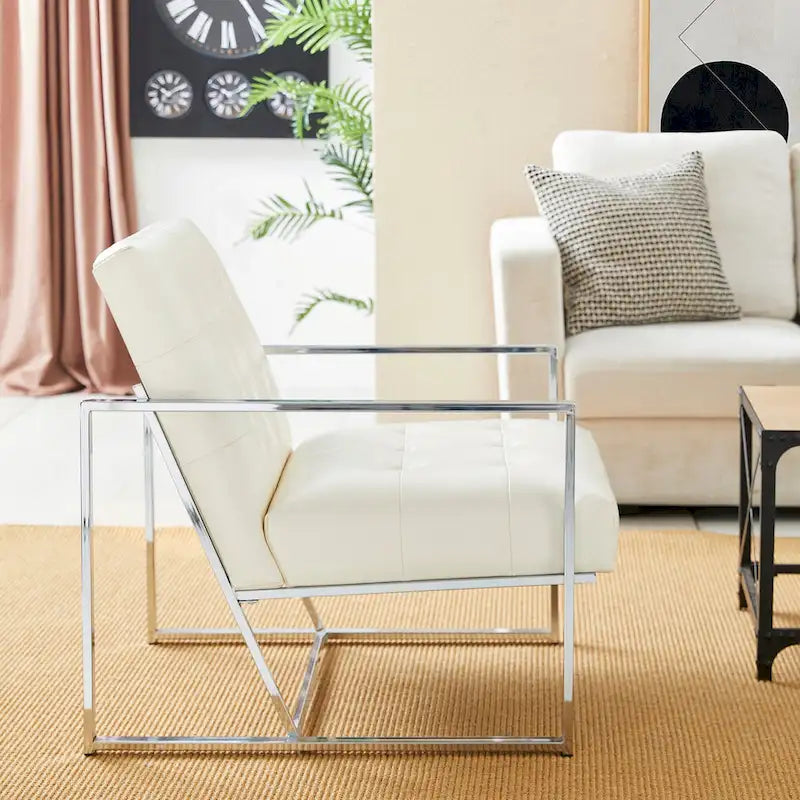 Glitzhome Set of 2 29.25W Mid-Century PU Leather Tufted Accent Chairs 30