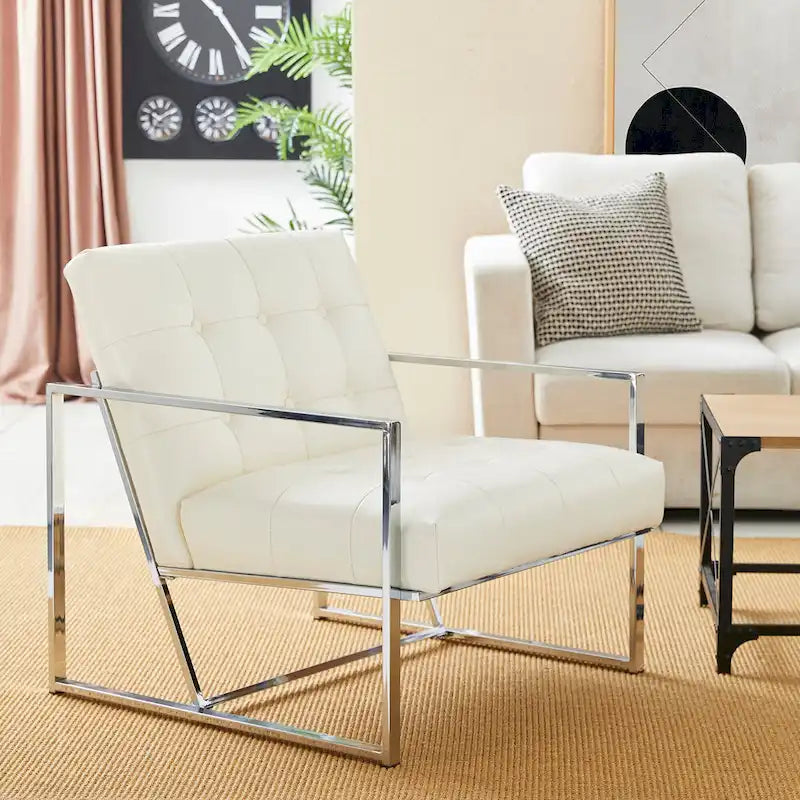 Glitzhome Set of 2 29.25W Mid-Century PU Leather Tufted Accent Chairs 31