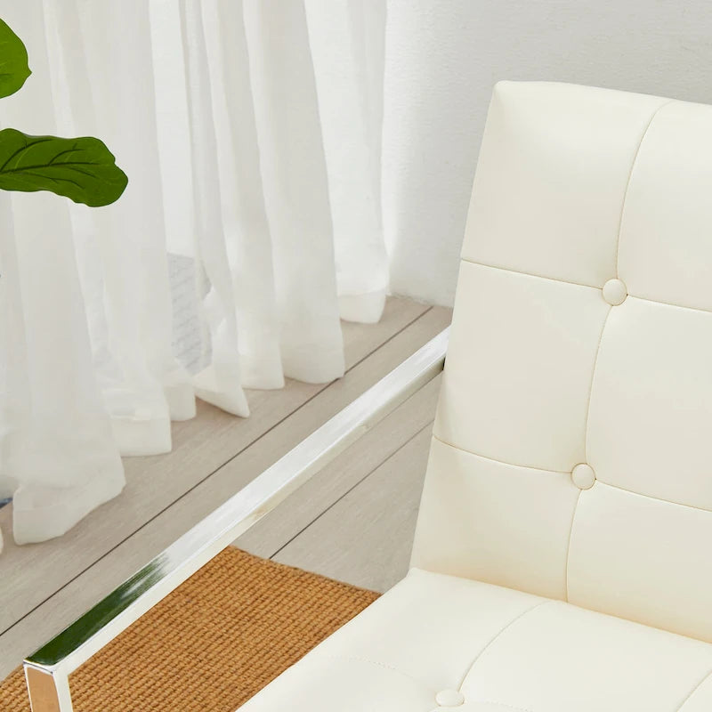 Glitzhome Set of 2 29.25W Mid-Century PU Leather Tufted Accent Chairs 32