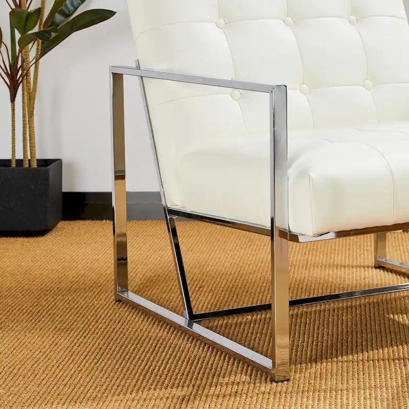 Glitzhome Set of 2 29.25W Mid-Century PU Leather Tufted Accent Chairs 33