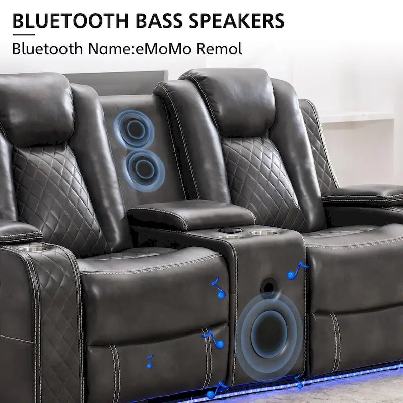 Power Reclining Sofa with Wireless Charger,Reading Light for Living Room,Faux Leather LED Light,AC/USB Port,Cup Holder,Black 13