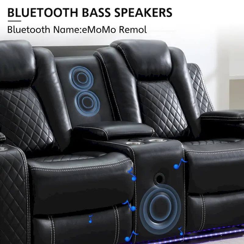 Power Reclining Sofa with Wireless Charger,Reading Light for Living Room,Faux Leather LED Light,AC/USB Port,Cup Holder,Black 21