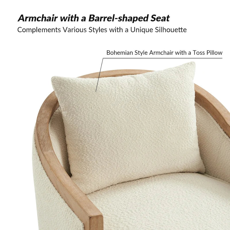 Oswald Jess Farmhouse Solid Wood Edging Swivel Barrel Chair with Toss Pillows by HULALA HOME 7