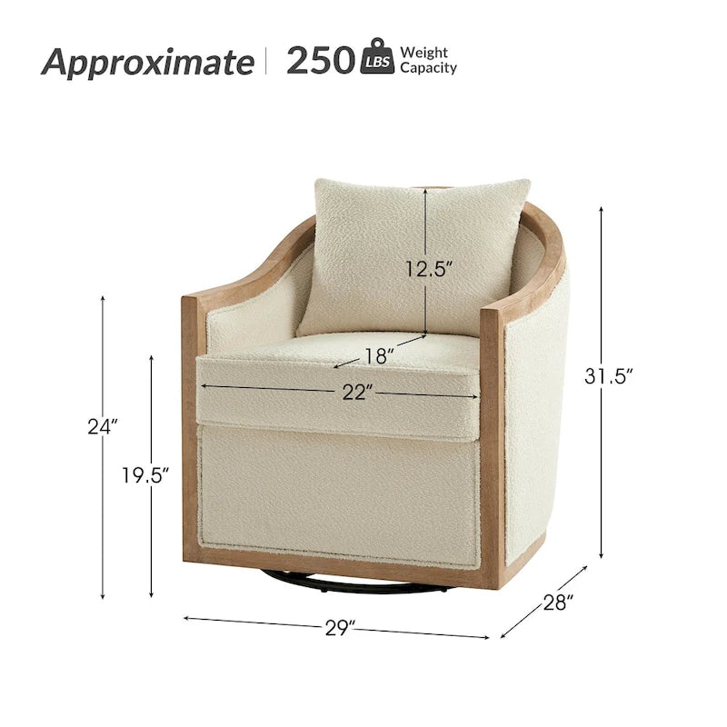 Oswald Jess Farmhouse Solid Wood Edging Swivel Barrel Chair with Toss Pillows by HULALA HOME 8