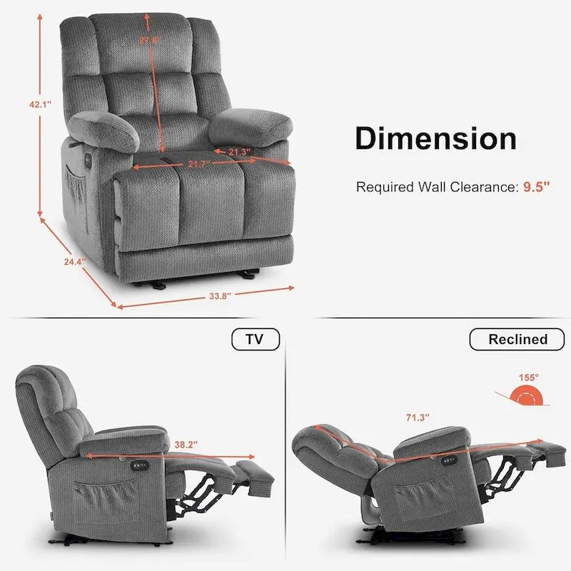 MCombo Electric Power Recliner Chair for Living Room with Heat and Massage, Fabric R6233 5