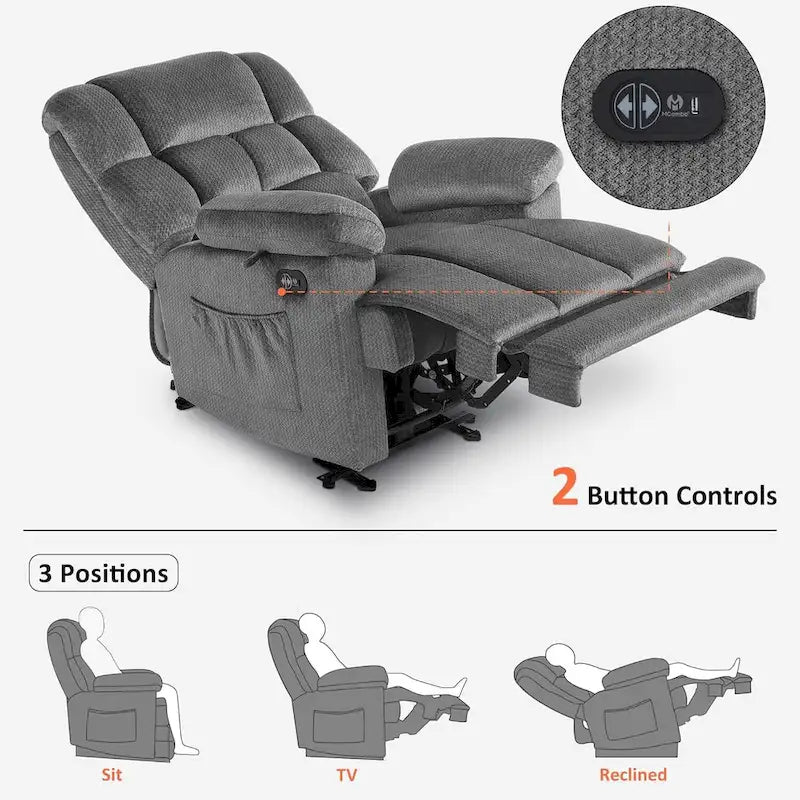 MCombo Electric Power Recliner Chair for Living Room with Heat and Massage, Fabric R6233 6
