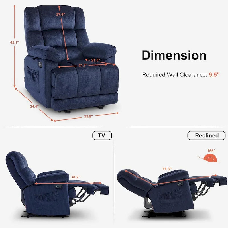 MCombo Electric Power Recliner Chair for Living Room with Heat and Massage, Fabric R6233 12
