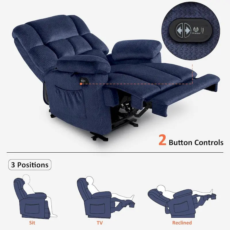 MCombo Electric Power Recliner Chair for Living Room with Heat and Massage, Fabric R6233 13