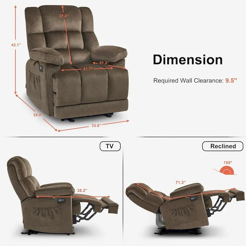 MCombo Electric Power Recliner Chair for Living Room with Heat and Massage, Fabric R6233 18