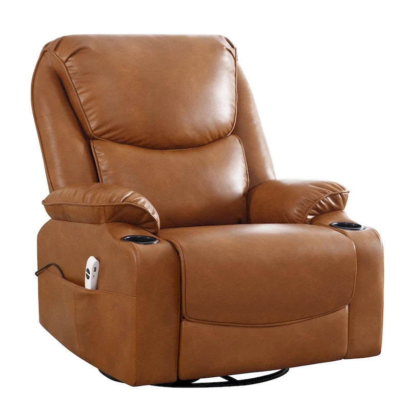 HOMYKA 34.2 Wide Faux Leather Swivel Rocking Power Recliner Chair With USB Port 26