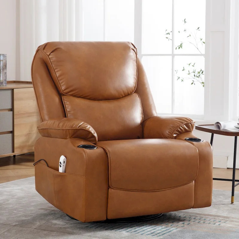 HOMYKA 34.2 Wide Faux Leather Swivel Rocking Power Recliner Chair With USB Port 3