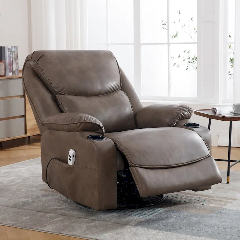 HOMYKA 34.2 Wide Faux Leather Swivel Rocking Power Recliner Chair With USB Port 4