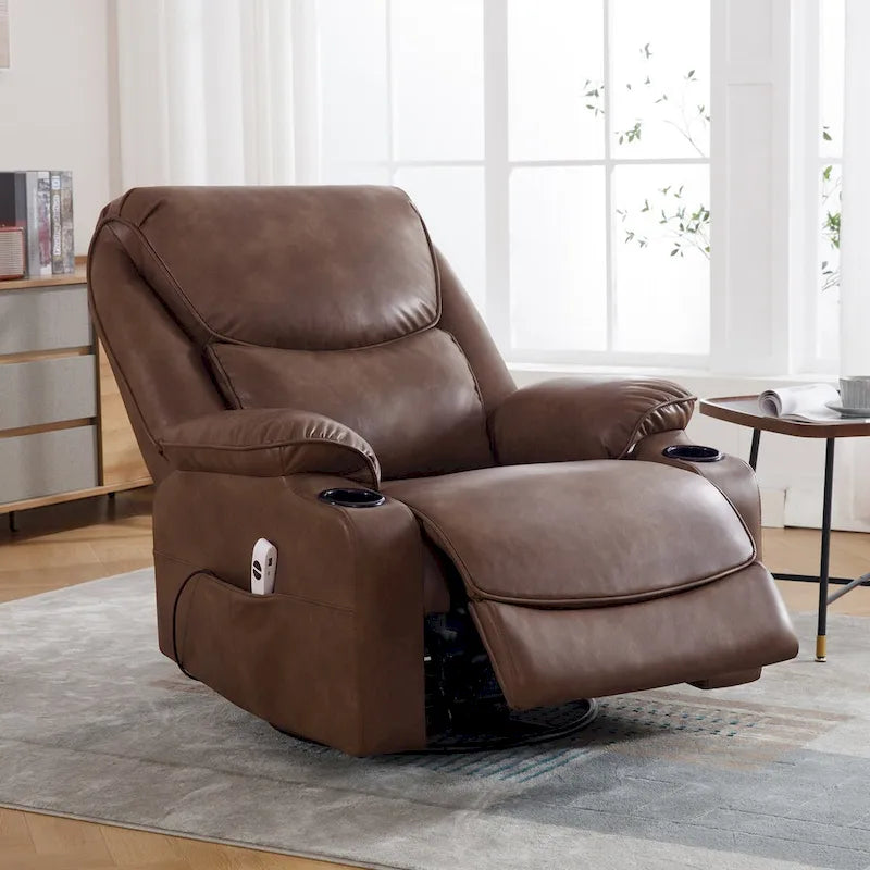 HOMYKA 34.2 Wide Faux Leather Swivel Rocking Power Recliner Chair With USB Port 5