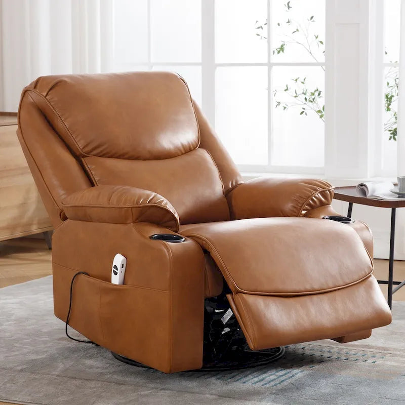 HOMYKA 34.2 Wide Faux Leather Swivel Rocking Power Recliner Chair With USB Port 6