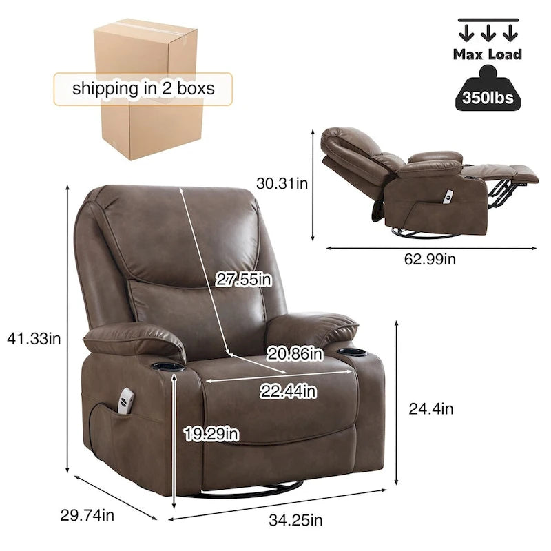 HOMYKA 34.2 Wide Faux Leather Swivel Rocking Power Recliner Chair With USB Port 7