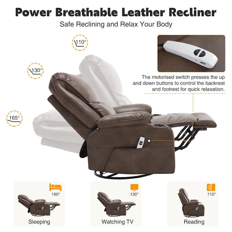 HOMYKA 34.2 Wide Faux Leather Swivel Rocking Power Recliner Chair With USB Port 8