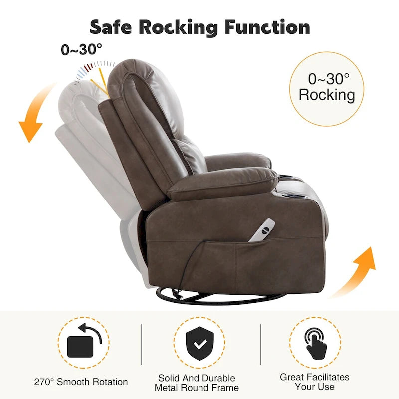 HOMYKA 34.2 Wide Faux Leather Swivel Rocking Power Recliner Chair With USB Port 9