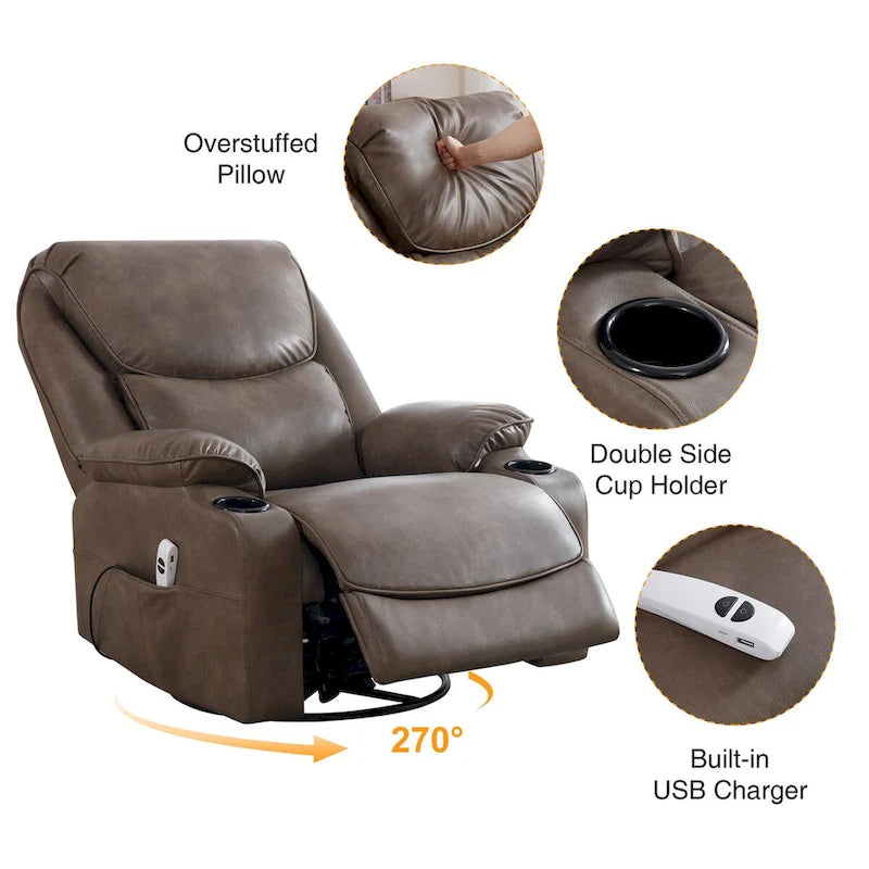 HOMYKA 34.2 Wide Faux Leather Swivel Rocking Power Recliner Chair With USB Port 10