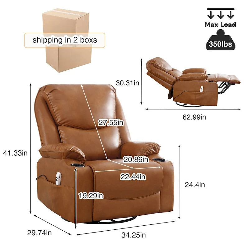 HOMYKA 34.2 Wide Faux Leather Swivel Rocking Power Recliner Chair With USB Port 13