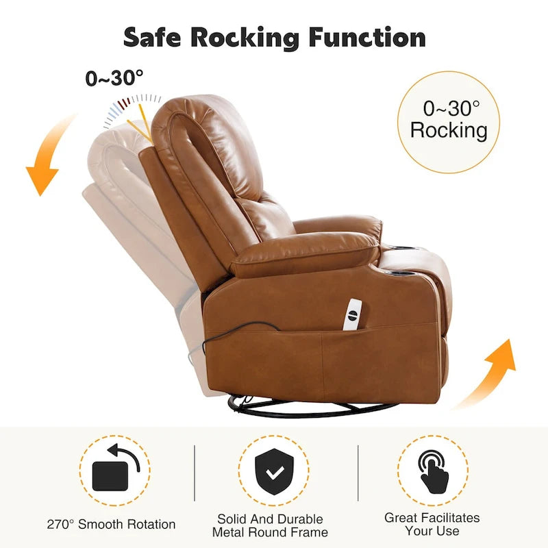 HOMYKA 34.2 Wide Faux Leather Swivel Rocking Power Recliner Chair With USB Port 15
