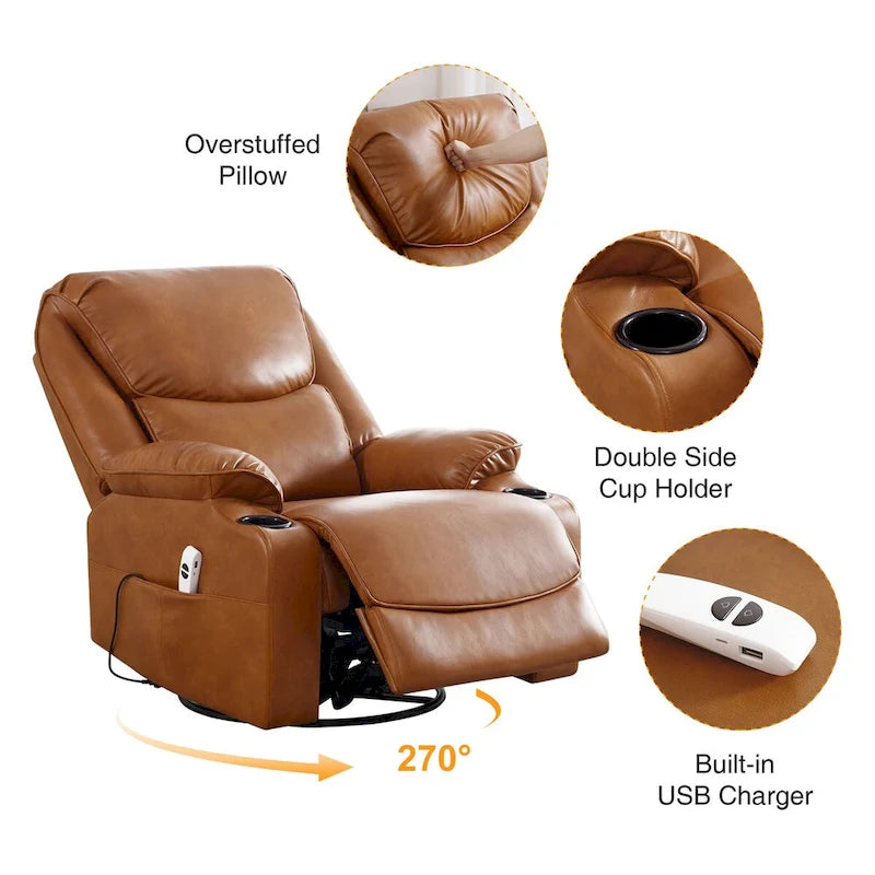 HOMYKA 34.2 Wide Faux Leather Swivel Rocking Power Recliner Chair With USB Port 16
