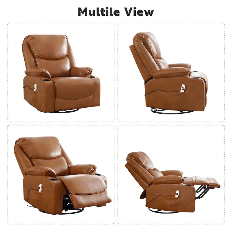 HOMYKA 34.2 Wide Faux Leather Swivel Rocking Power Recliner Chair With USB Port 17