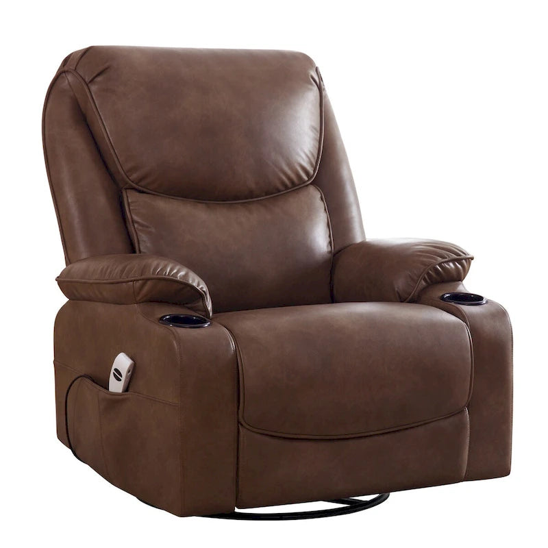 HOMYKA 34.2 Wide Faux Leather Swivel Rocking Power Recliner Chair With USB Port 19