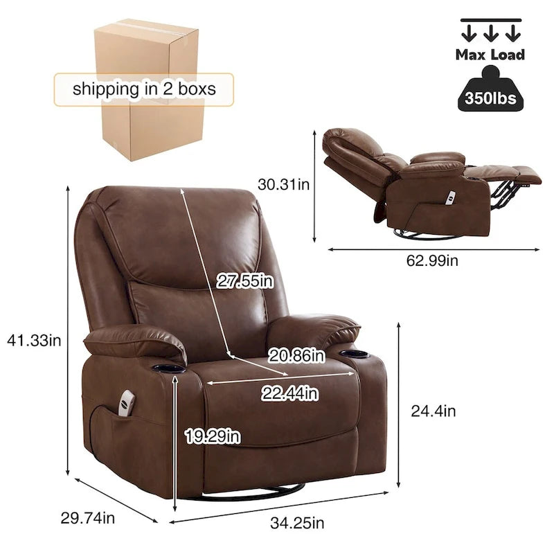 HOMYKA 34.2 Wide Faux Leather Swivel Rocking Power Recliner Chair With USB Port 20